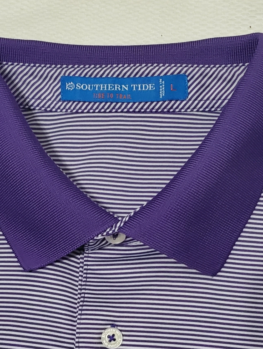Southern Tide Purple Striped Golf Polo Shirt Large - Picture 3 of 9